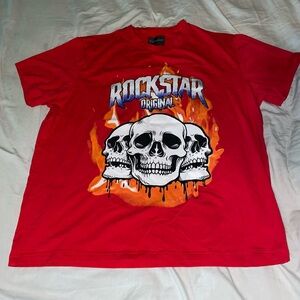 Red Rockstar Original T-Shirt with Skull Design
